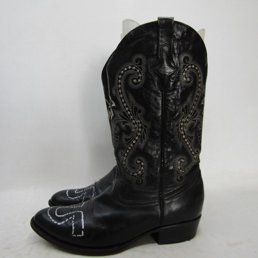 Ferrini Mens Size 12 D Black Leather Cowboy Western Boots